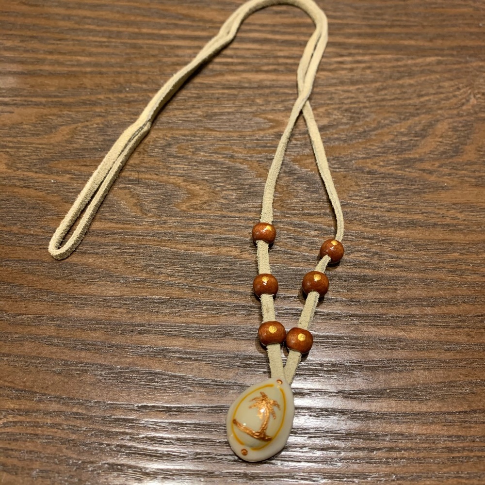 Long Bronze Gold Palm Tree and Cowrie Shell Necklace ONE OF A KIND HANDMADE NWOT